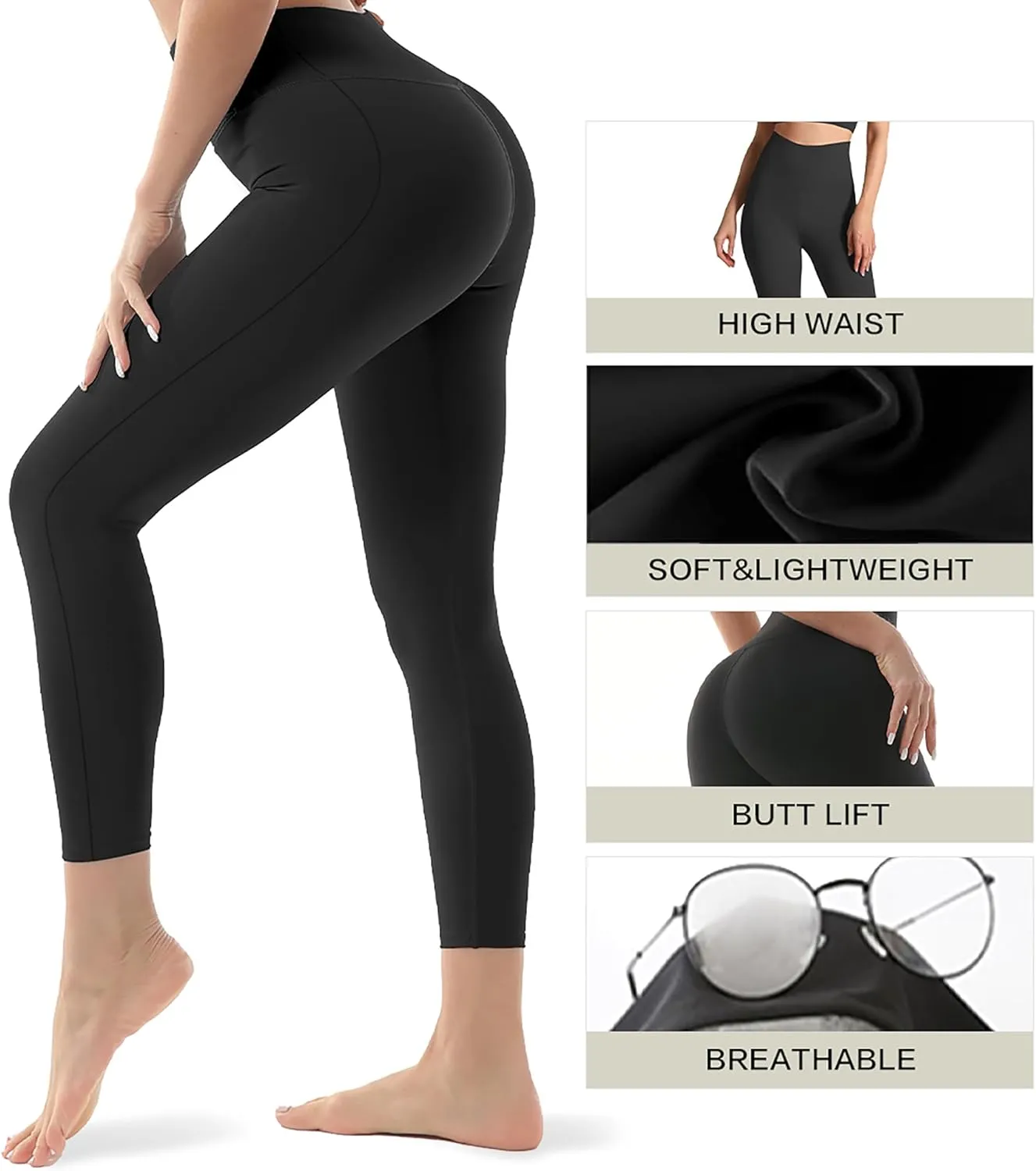 FEYHAY 3 Pack High Waisted Leggings for Women Butt Lift Tummy Control Yoga Pants Non See-Through Workout Running Pants