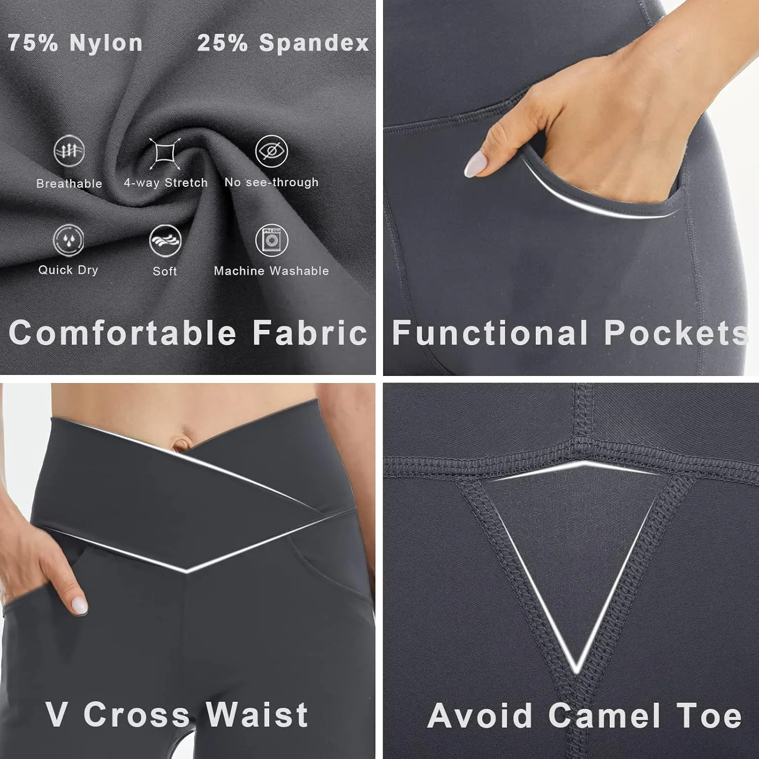 FireSwan Womens Crossover Flare Leggings with Pockets Bootcut High Waisted Yoga Pants Tummy Control Gym Workout Work Pants