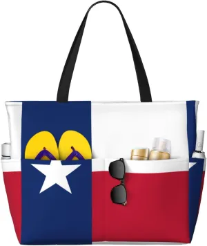 Flag of Texas Print 28L Beach Tote Bag, Water-resistant Travel Tote, Lightweight Gym & Camping Carryall