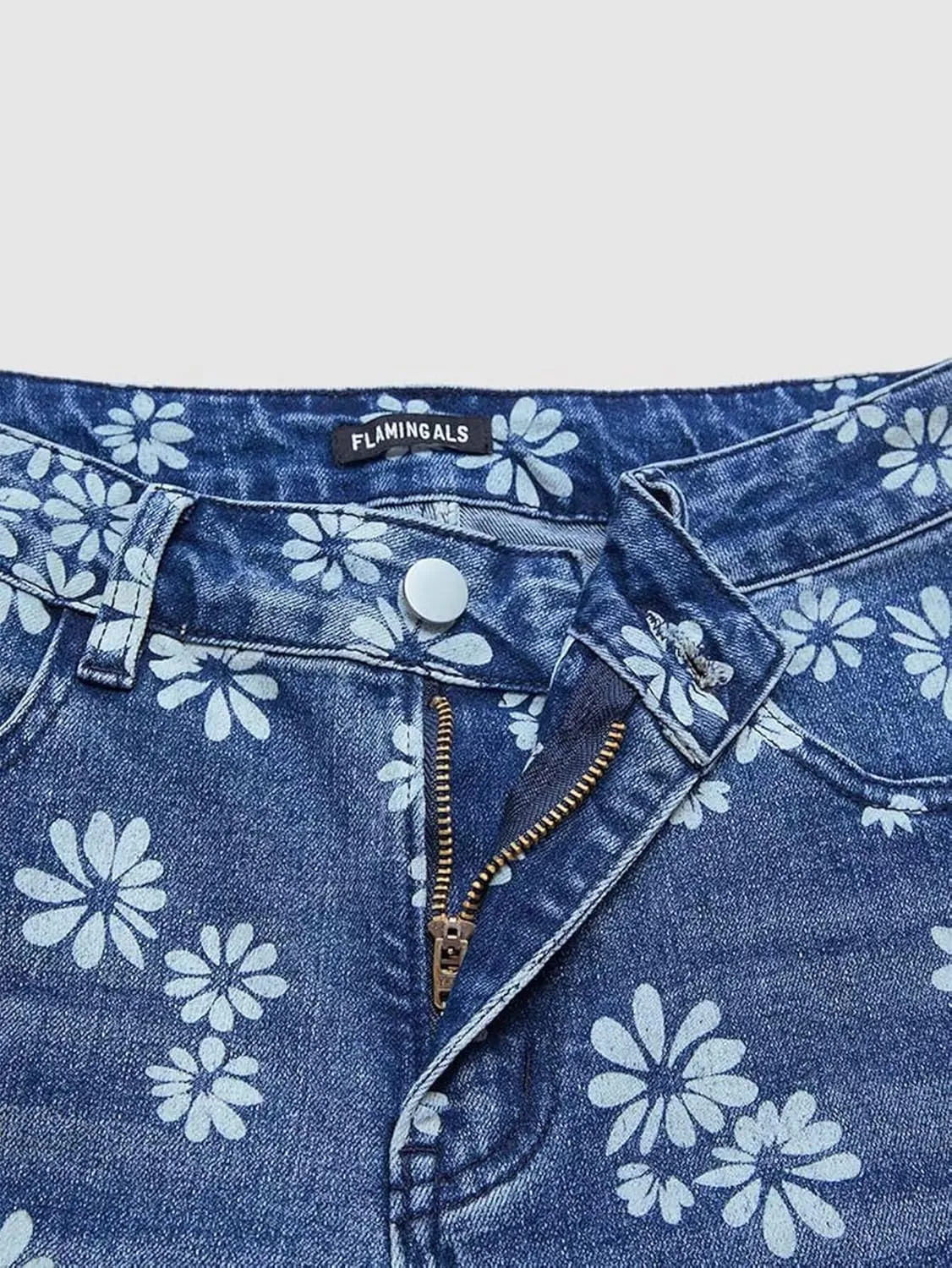 Flamingals High-Rise Vintage Floral Straight Leg Pants for Women Summer Casual Denim Pants