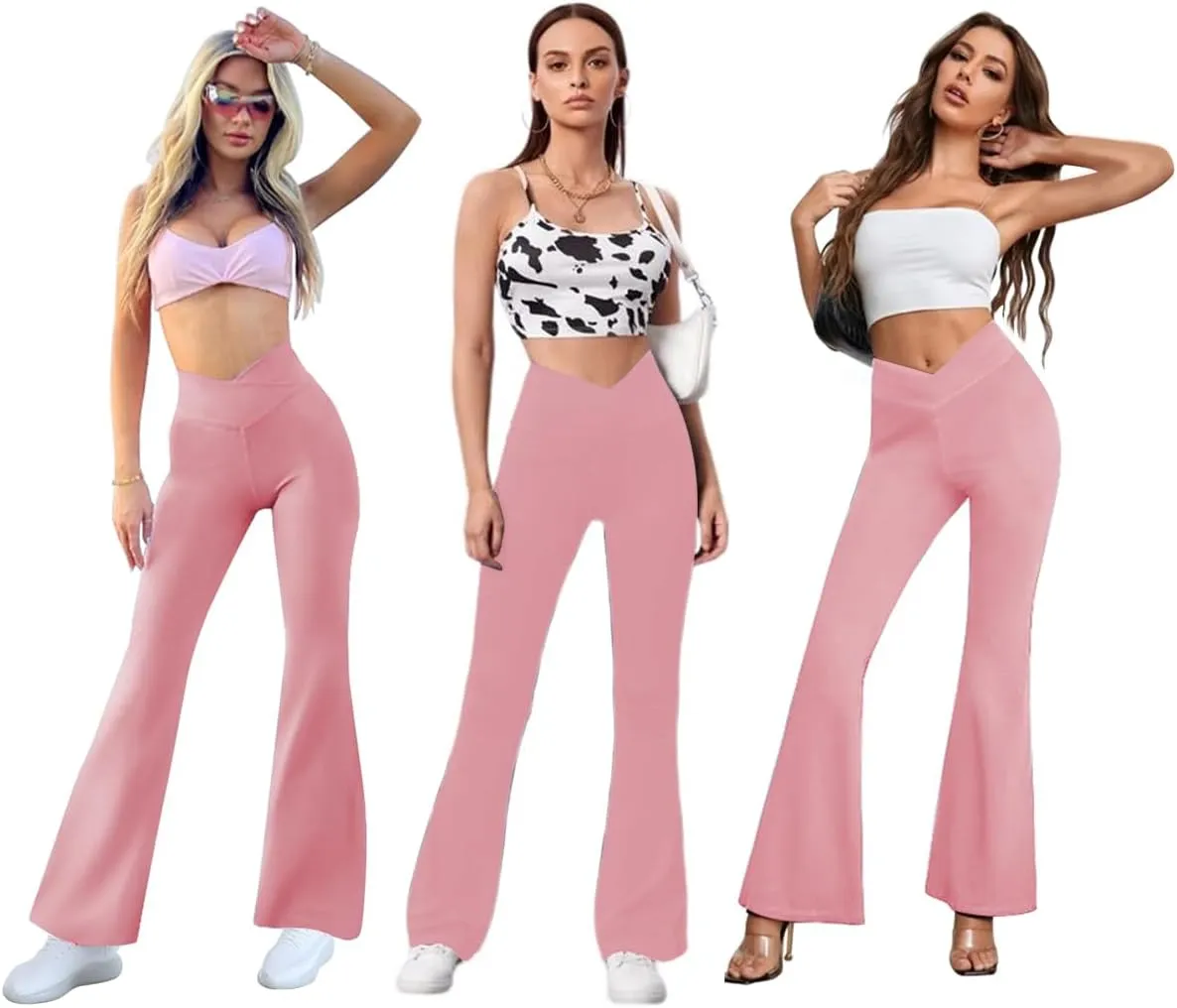 Flare Yoga Pants with Pockets for Women,High Waisted V Crossover Bootcut Yoga Leggings Stretchy Casual Workout Pants