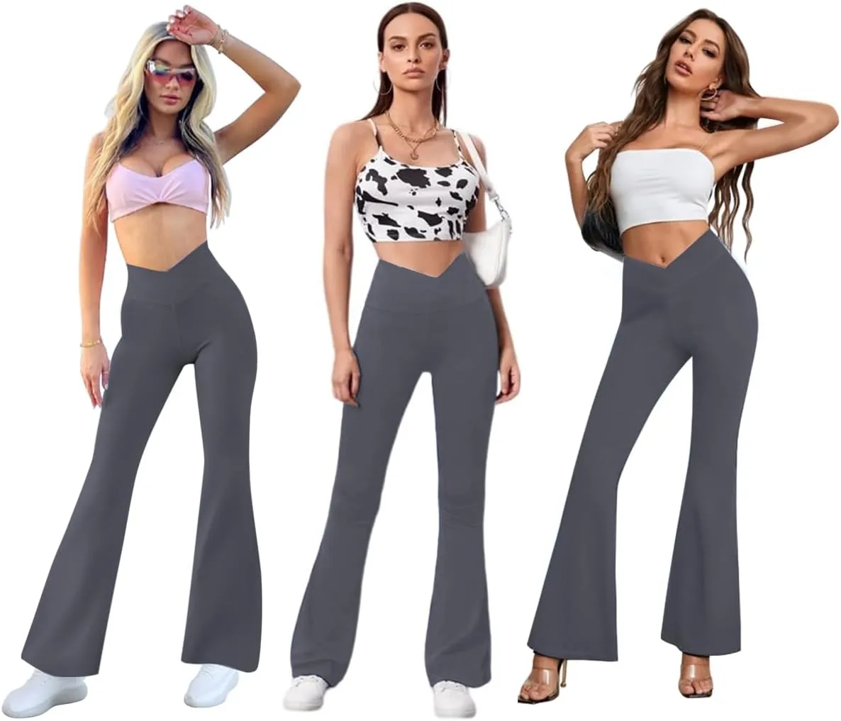 Flare Yoga Pants with Pockets for Women,High Waisted V Crossover Bootcut Yoga Leggings Stretchy Casual Workout Pants
