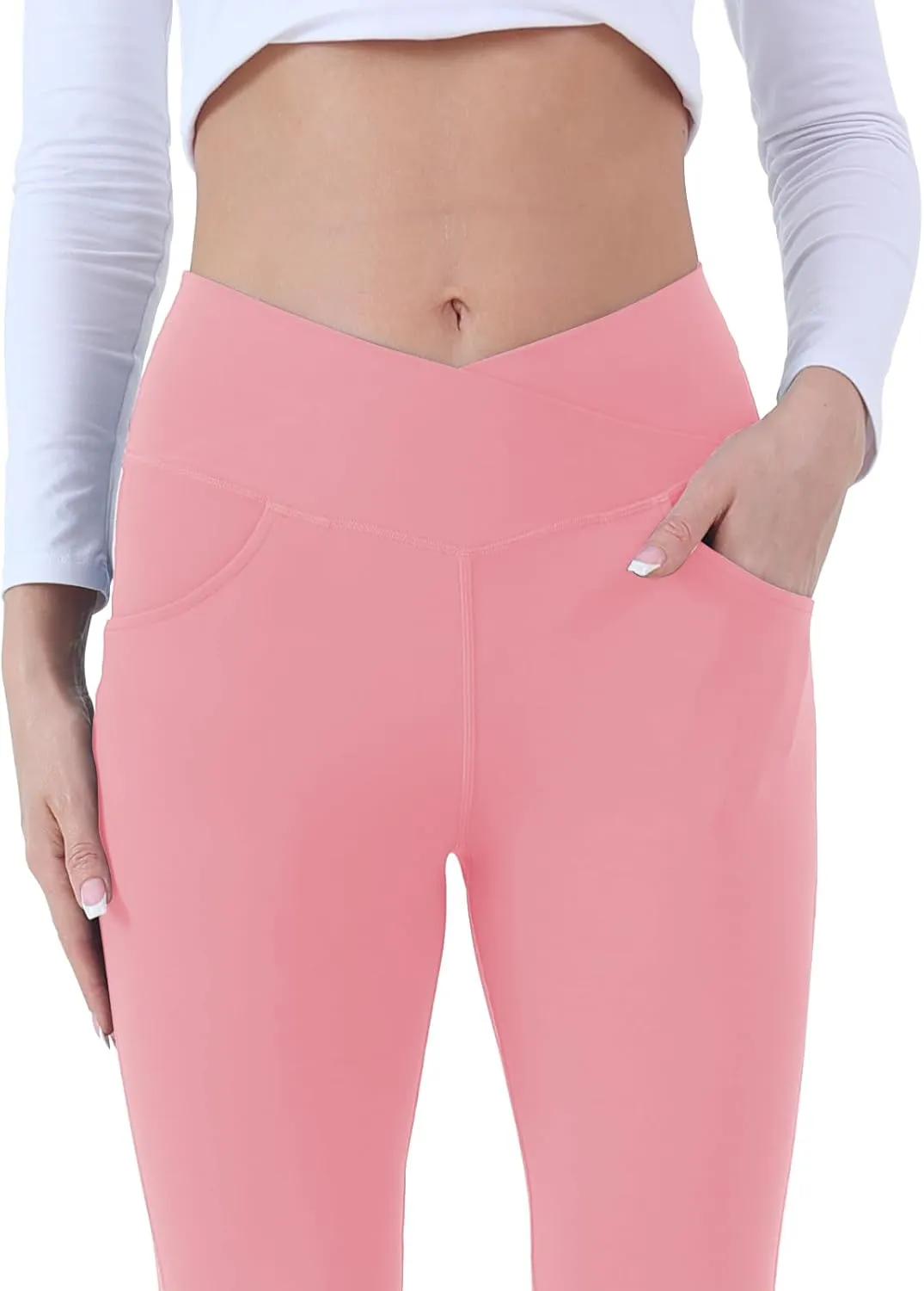 Flare Yoga Pants with Pockets for Women,High Waisted V Crossover Bootcut Yoga Leggings Stretchy Casual Workout Pants