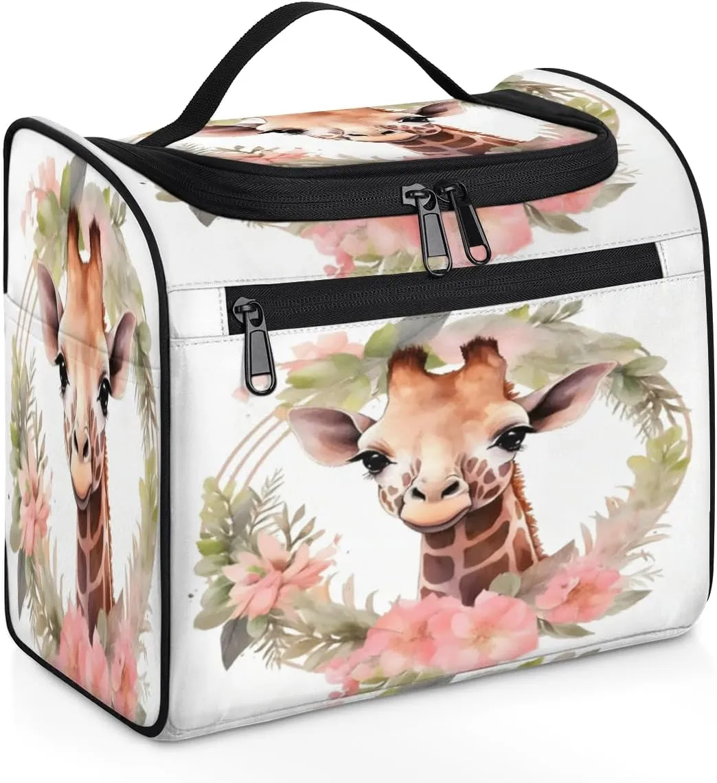 Floral Jungle Giraffe Hanging Toiletry Bags Travel Makeup Bag Water-resistant Makeup Cosmetic Bag Travel Organizer