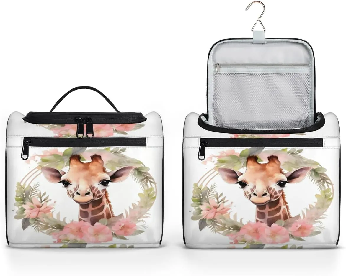 Floral Jungle Giraffe Hanging Toiletry Bags Travel Makeup Bag Water-resistant Makeup Cosmetic Bag Travel Organizer