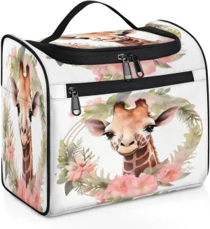 Floral Jungle Giraffe Hanging Toiletry Bags Travel Makeup Bag Water-resistant Makeup Cosmetic Bag Travel Organizer