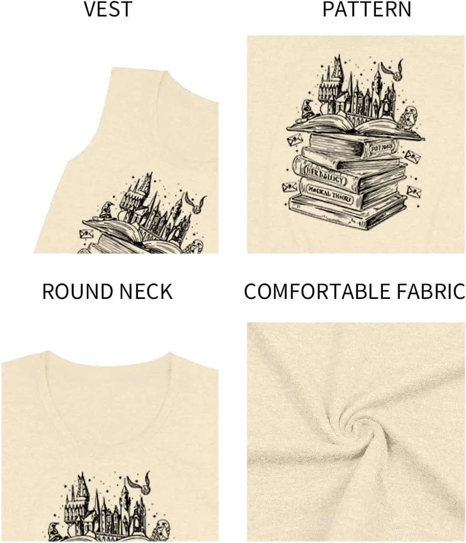Flourish and Blotts Tank Tops Cute Book Graphic Tshirts for Women Wizard Magical Costume Clothes