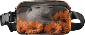 Flowers Capybara Fanny Packs for Women Men, Water Resistant Waist Pack Sling Bag Purse for Travel Hiking