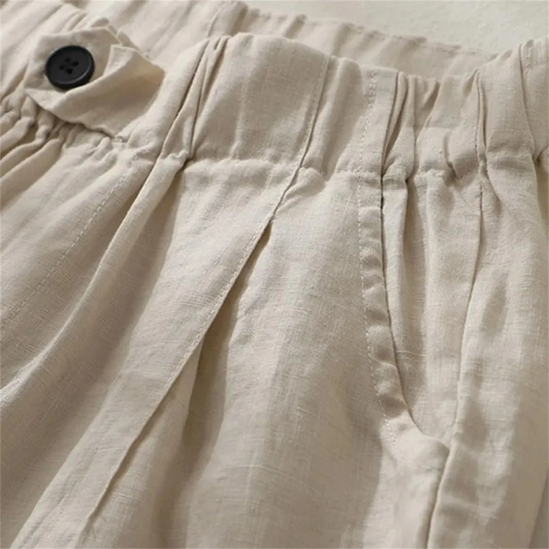 Fnfmrfmr Women Solid Pockets Ankle-Length Pants Elastic Waist Loose Casual Cotton Linen Harem Pants