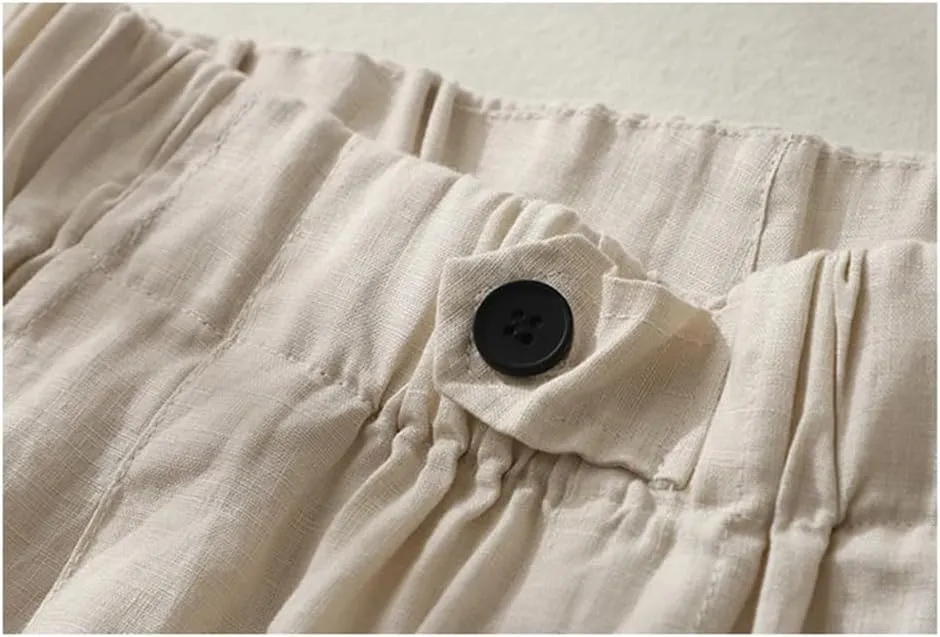 Fnfmrfmr Women Solid Pockets Ankle-Length Pants Elastic Waist Loose Casual Cotton Linen Harem Pants