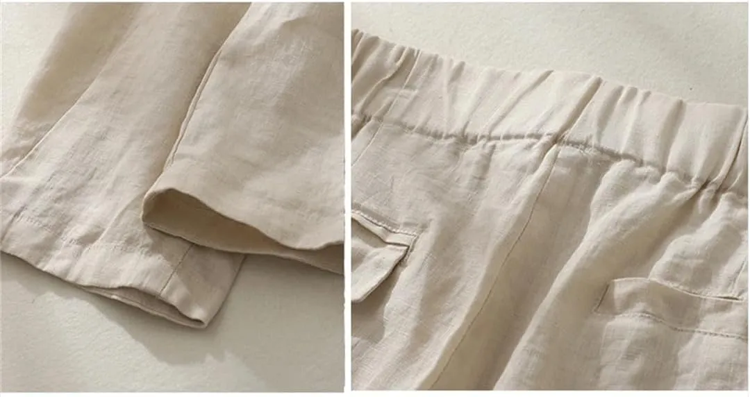 Fnfmrfmr Women Solid Pockets Ankle-Length Pants Elastic Waist Loose Casual Cotton Linen Harem Pants