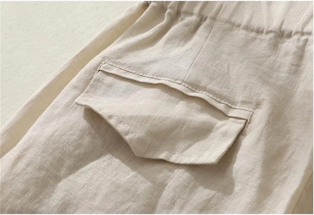 Fnfmrfmr Women Solid Pockets Ankle-Length Pants Elastic Waist Loose Casual Cotton Linen Harem Pants