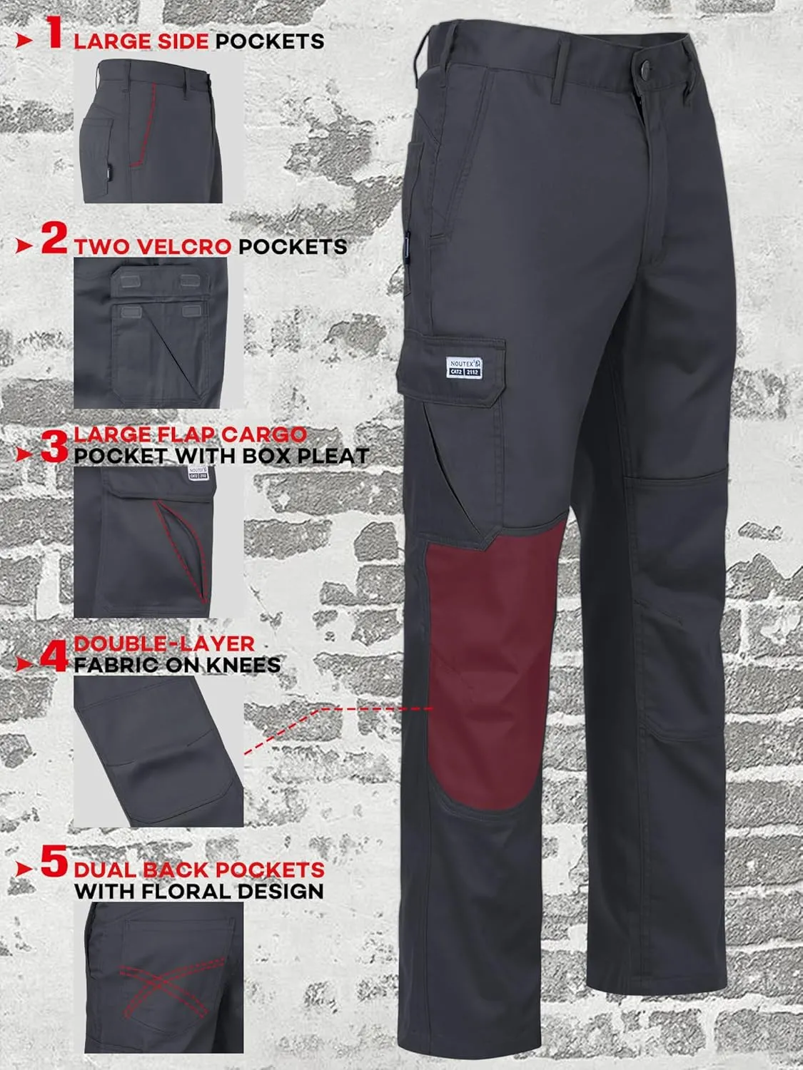 FR Ristop Pants for Men 6.5oz Flame Resistant Pants (2112& CAT2) 6-Pockets with Double Reinforced Knees