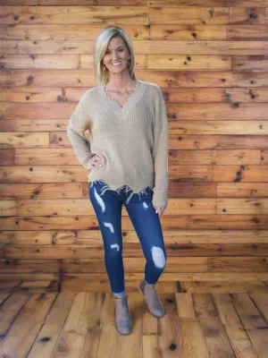 Frayed V Neck Sweater