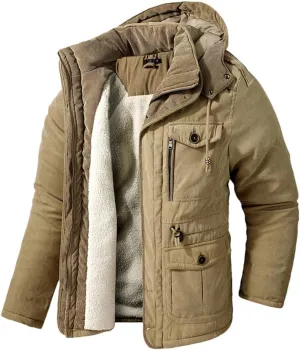 FULBHPRINT Men's Winter Hooded Windbreaker Parka - Thicken Snow Coat With Cashmere Inner - Cotton-Padded Jacket