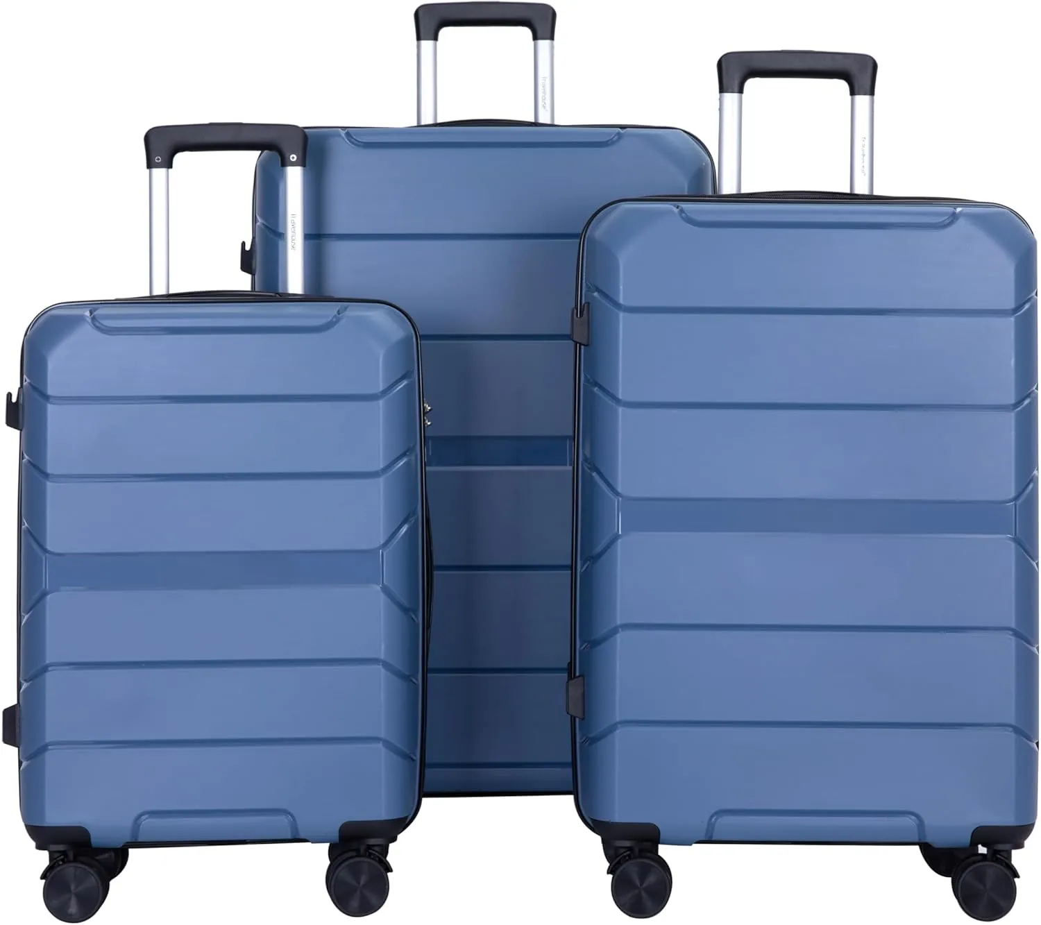 FUNNy elf Lightweight Luggage Sets Set of 3, 3-Piece Set Hardshell Suitcase with Spinner Wheels & TSA Lock & Hooks and Name, PP Luggage Sets Travel Essential (Blue)