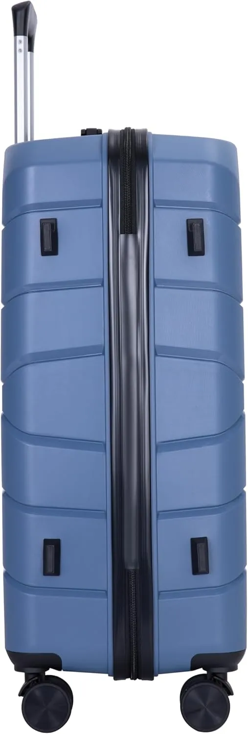 FUNNy elf Lightweight Luggage Sets Set of 3, 3-Piece Set Hardshell Suitcase with Spinner Wheels & TSA Lock & Hooks and Name, PP Luggage Sets Travel Essential (Blue)