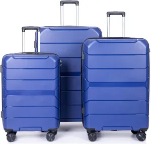 FUNNy elf Lightweight Luggage Sets Set of 3, 3-Piece Set Hardshell Suitcase with Spinner Wheels & TSA Lock & Hooks and Name, PP Luggage Sets Travel Essential (Navy)