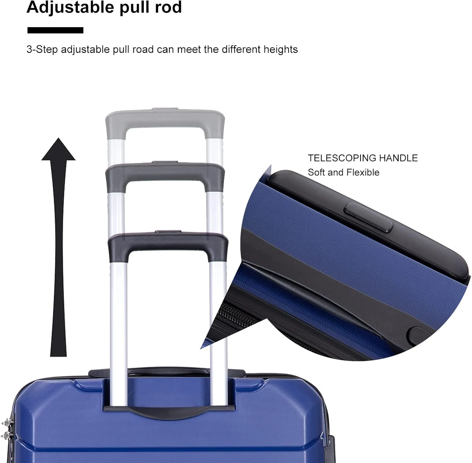FUNNy elf Lightweight Luggage Sets Set of 3, 3-Piece Set Hardshell Suitcase with Spinner Wheels & TSA Lock & Hooks and Name, PP Luggage Sets Travel Essential (Navy)