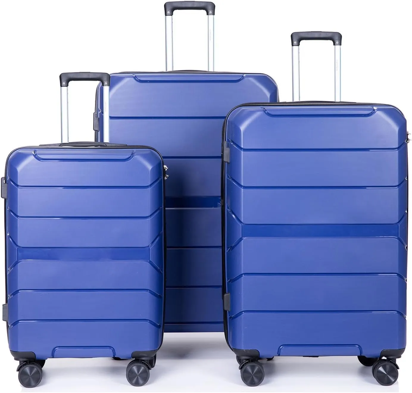 FUNNy elf Lightweight Luggage Sets Set of 3, 3-Piece Set Hardshell Suitcase with Spinner Wheels & TSA Lock & Hooks and Name, PP Luggage Sets Travel Essential (Navy)
