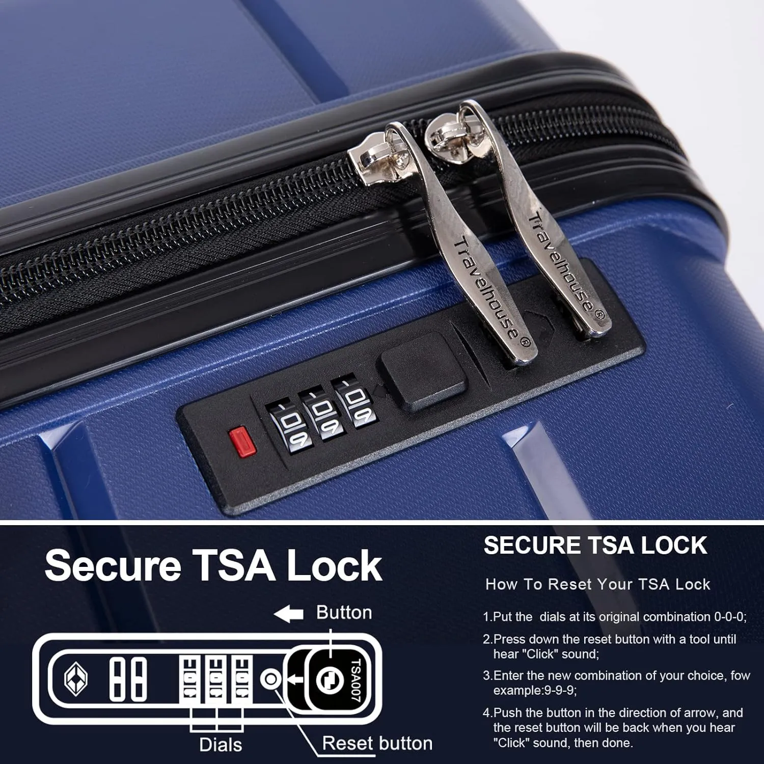 FUNNy elf Lightweight Luggage Sets Set of 3, 3-Piece Set Hardshell Suitcase with Spinner Wheels & TSA Lock & Hooks and Name, PP Luggage Sets Travel Essential (Navy)