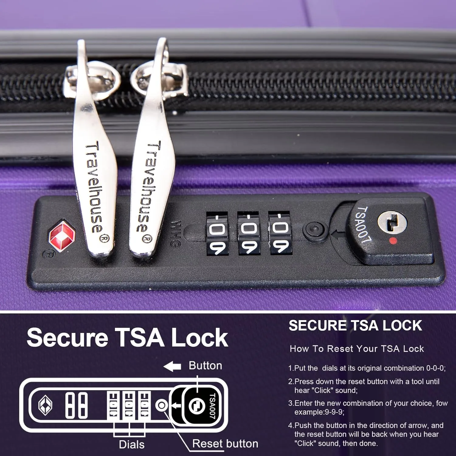 FUNNy elf Lightweight Luggage Sets Set of 3, 3-Piece Set Hardshell Suitcase with Spinner Wheels & TSA Lock & Hooks and Name, PP Luggage Sets Travel Essential (Purple)
