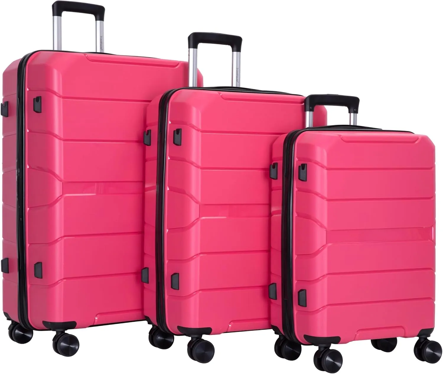 FUNNy elf Lightweight Luggage Sets Set of 3, 3-Piece Set Hardshell Suitcase with Spinner Wheels & TSA Lock & Hooks and Name, PP Luggage Sets Travel Essential (Rose)