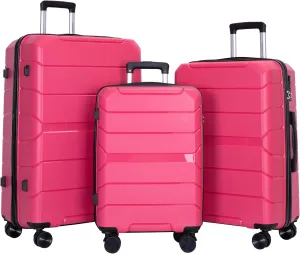 FUNNy elf Lightweight Luggage Sets Set of 3, 3-Piece Set Hardshell Suitcase with Spinner Wheels & TSA Lock & Hooks and Name, PP Luggage Sets Travel Essential (Rose)