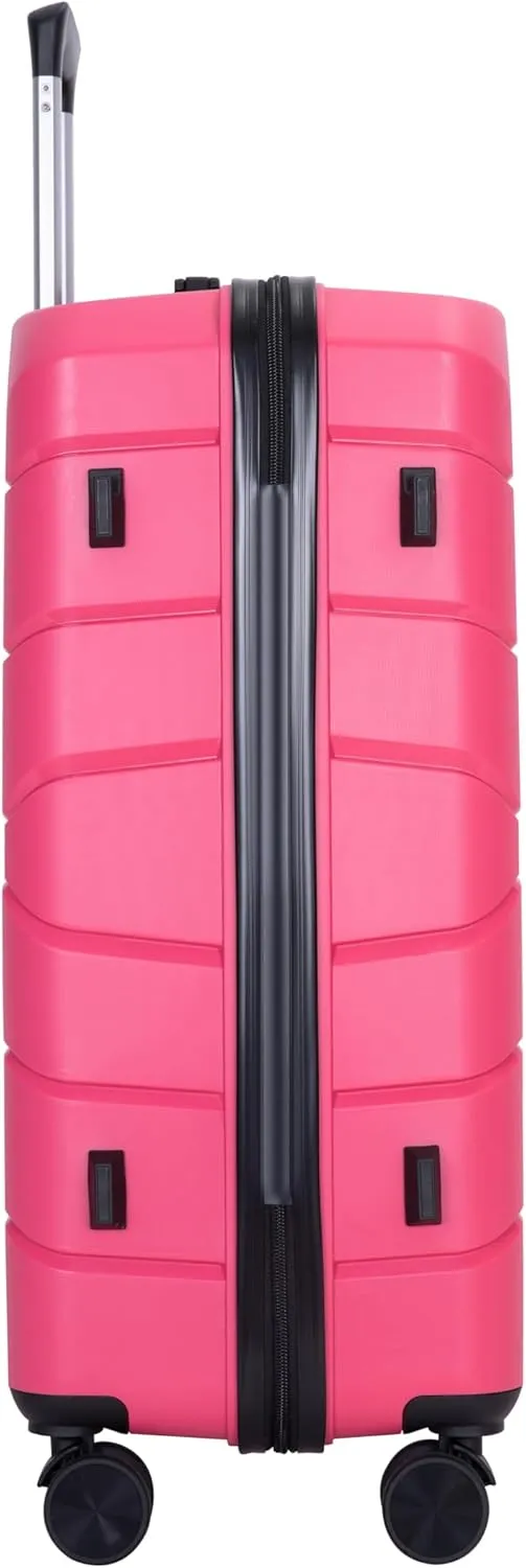 FUNNy elf Lightweight Luggage Sets Set of 3, 3-Piece Set Hardshell Suitcase with Spinner Wheels & TSA Lock & Hooks and Name, PP Luggage Sets Travel Essential (Rose)