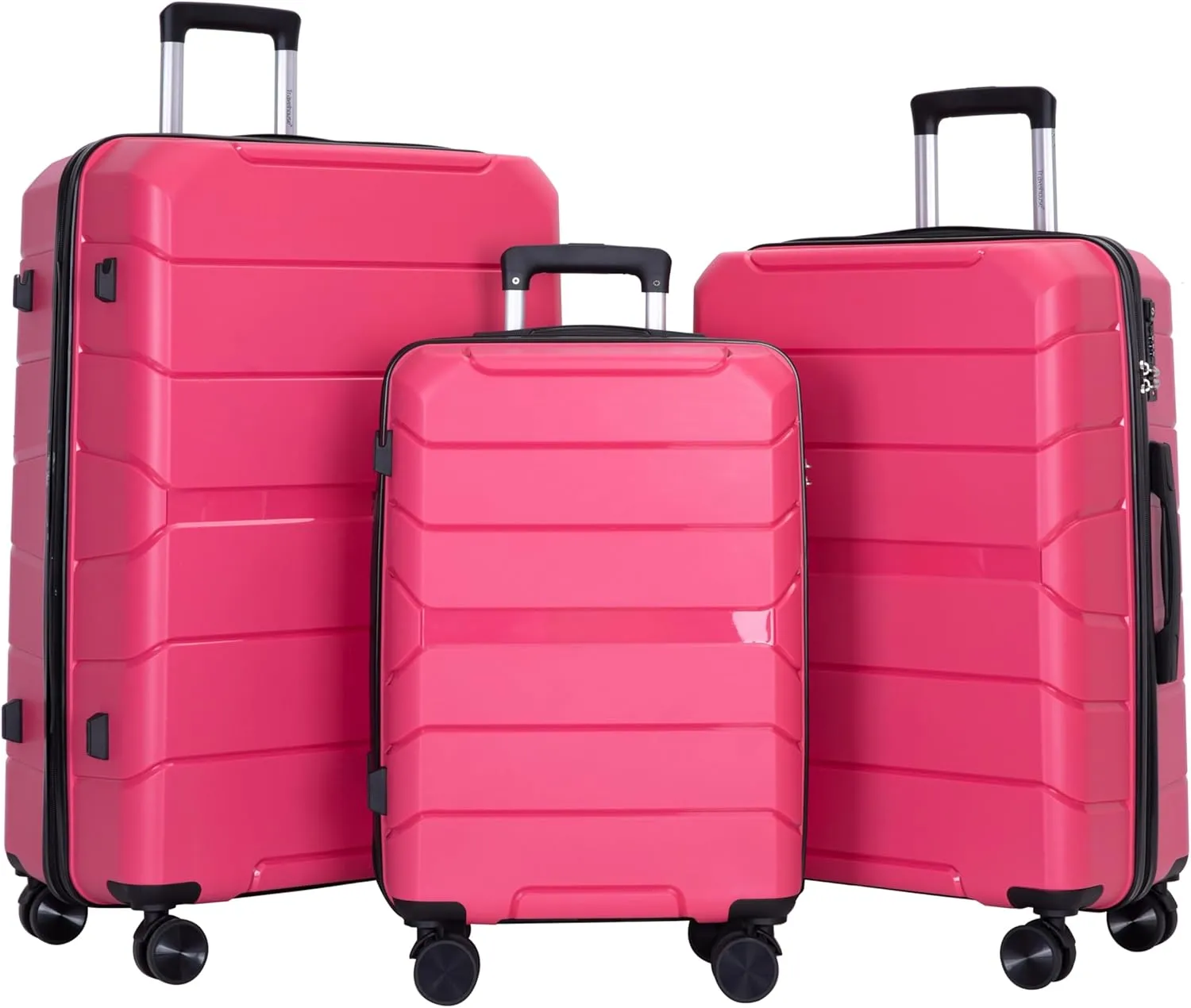 FUNNy elf Lightweight Luggage Sets Set of 3, 3-Piece Set Hardshell Suitcase with Spinner Wheels & TSA Lock & Hooks and Name, PP Luggage Sets Travel Essential (Rose)
