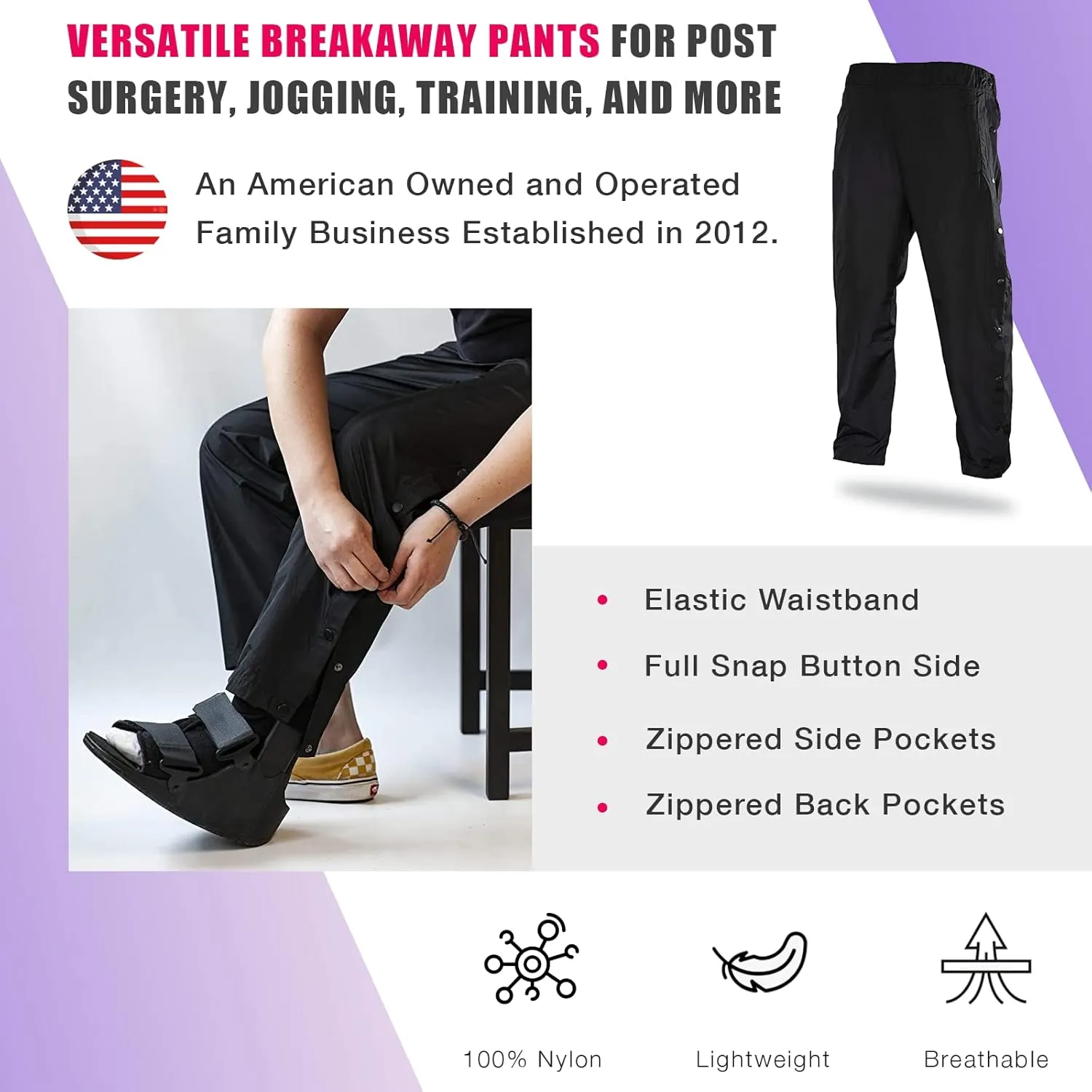 Funny Guy Mugs Tear Away Pull On Pants - Post-Surgery Snap Button Tearaway Elastic Waist Pants - Retro Windbreaker Pants
