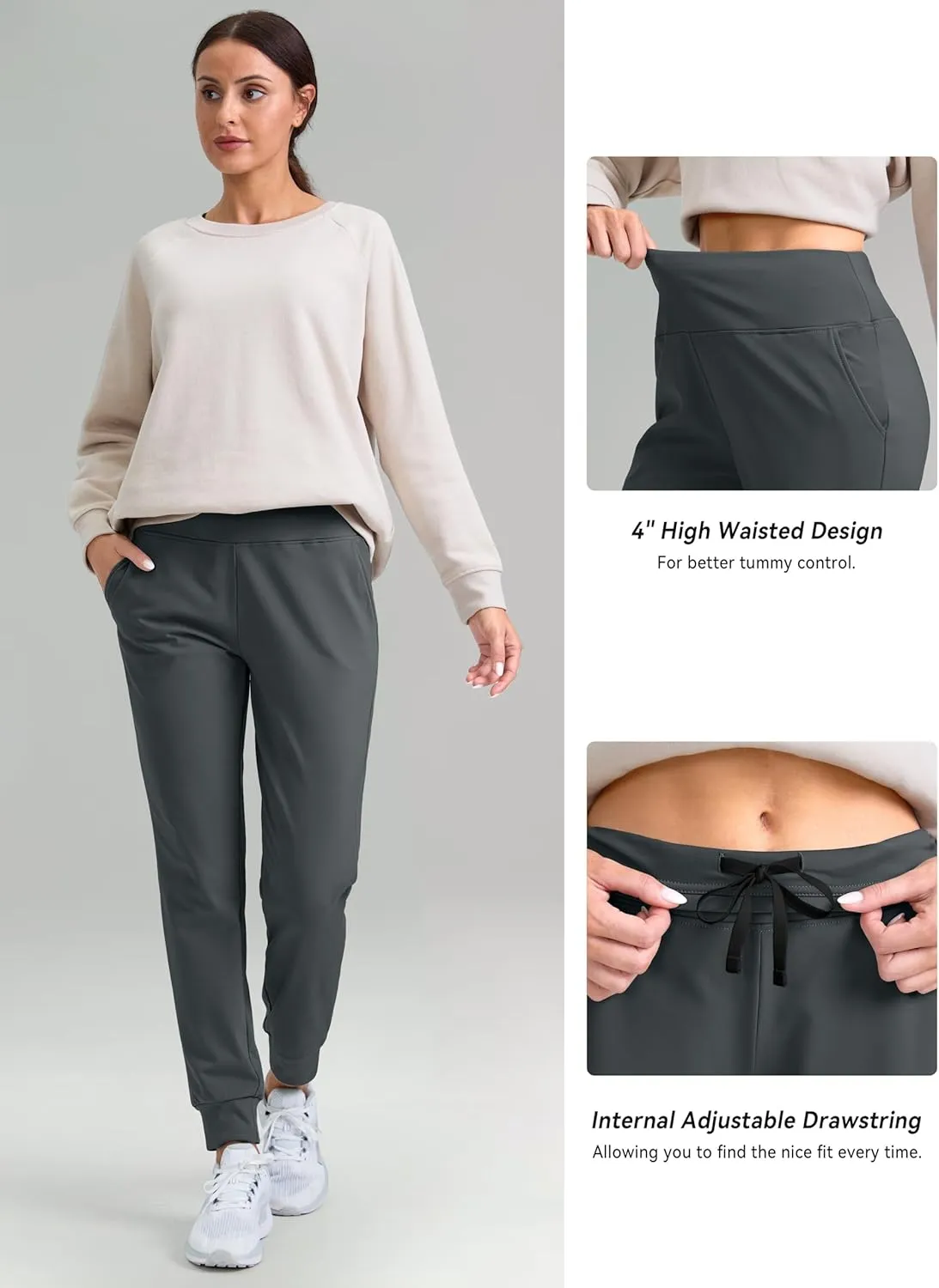 G Gradual Women's Fleece Lined Joggers High Waisted Water Resistant Thermal Hiking Pants Cold Weather Sweatpants with Pockets