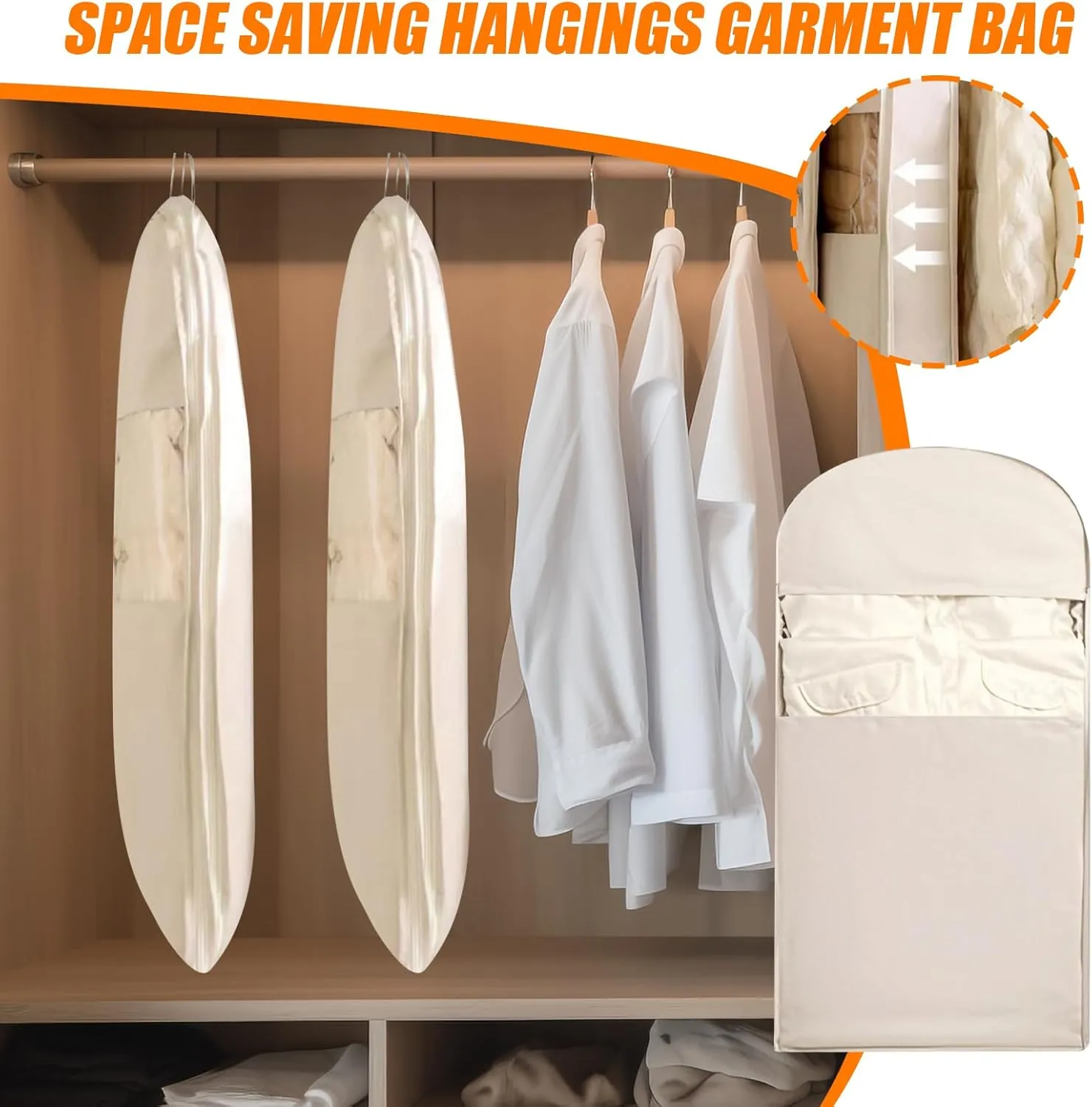 Garment Bag - Velvet Closet Storage Bag | Hangable Clothing Dust Bags With Self-Compression Zipper | Closet Garment Organization Covers For Home Bedroom College Dorm Apartment