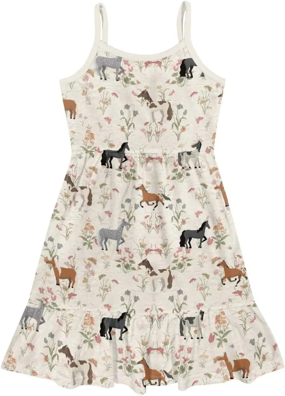 Girls Cute Spaghetti Strap Dress Tiered A-Line Pleated Summer Midi Dresses for 3-14Y