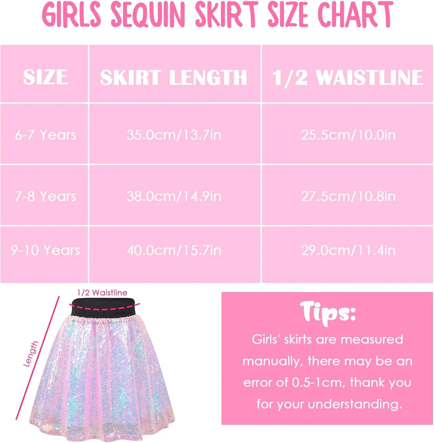 Girls Sequin Skirt, Kids Sparkly Skirt Rainbow Glitter Skirt Skorts for 6-10 Years