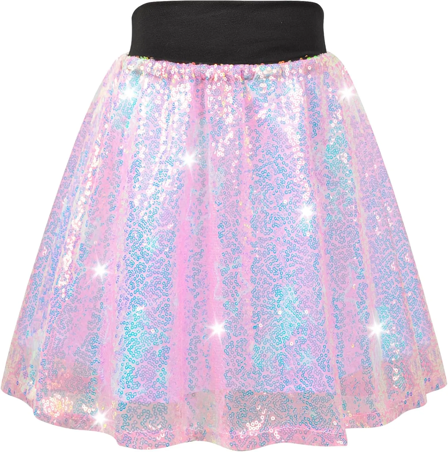 Girls Sequin Skirt, Kids Sparkly Skirt Rainbow Glitter Skirt Skorts for 6-10 Years