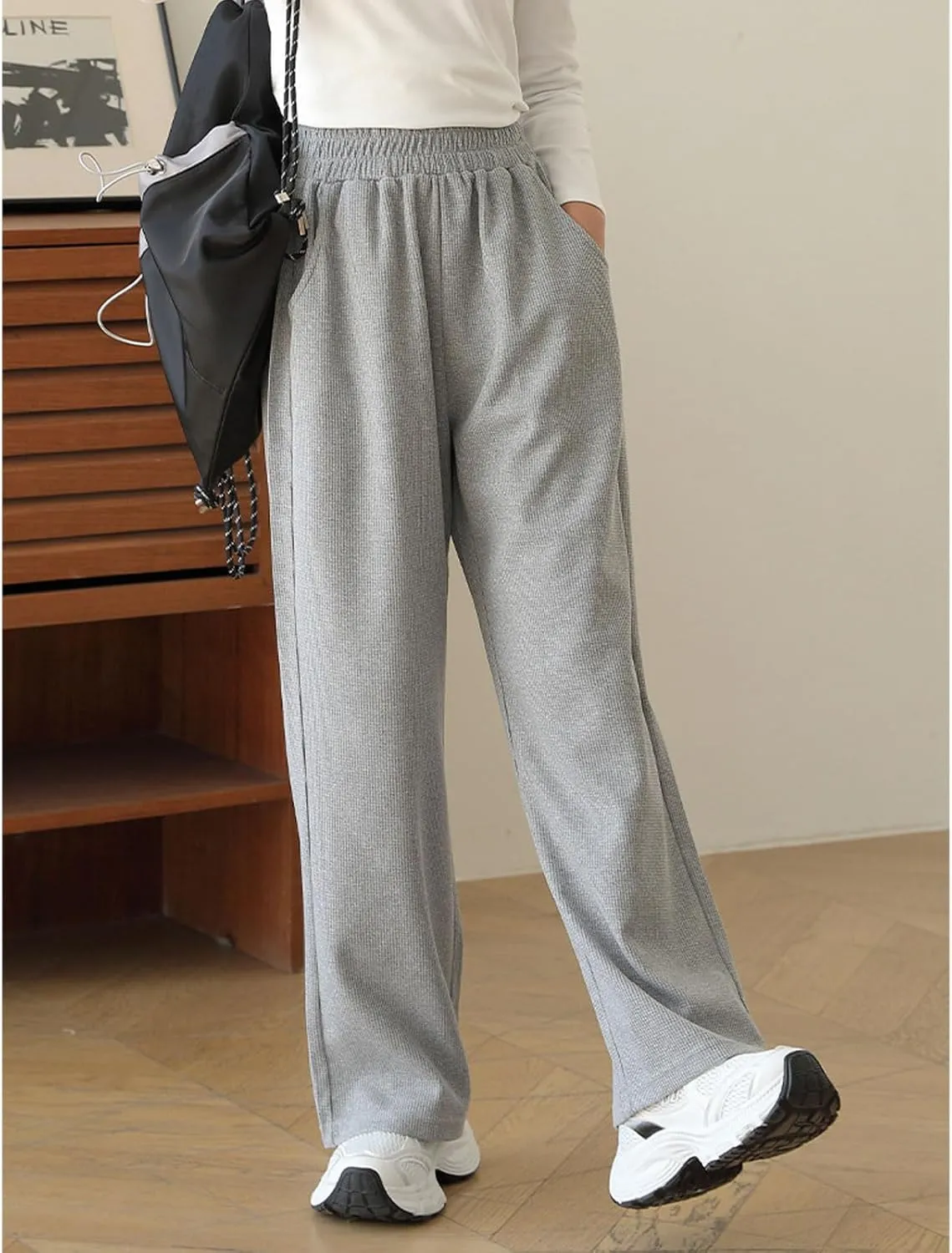 Girl's Wide Leg Sweatpants Baggy Straight Loose Sweat Pants High Waist Causal Kids Athletic Pants with Pockets 6-14Y