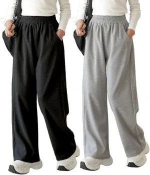 Girl's Wide Leg Sweatpants Baggy Straight Loose Sweat Pants High Waist Causal Kids Athletic Pants with Pockets 6-14Y