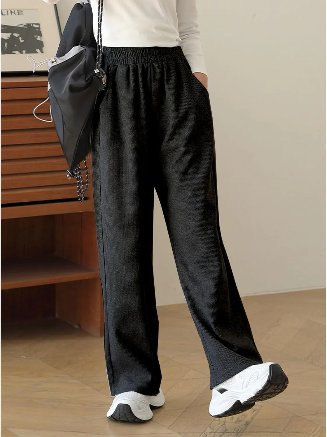 Girl's Wide Leg Sweatpants Baggy Straight Loose Sweat Pants High Waist Causal Kids Athletic Pants with Pockets 6-14Y