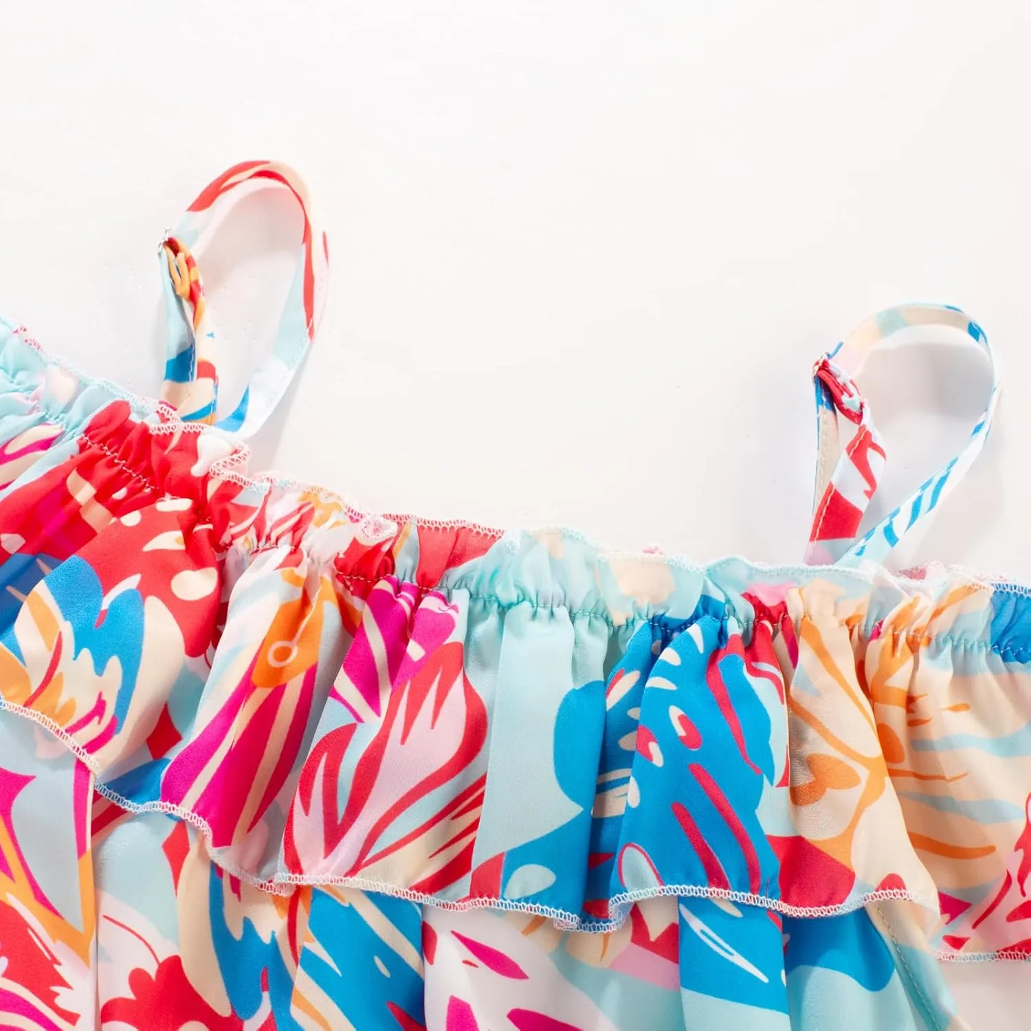 GRACE KARIN Girls Summer Dress Off Shoulder Ruffle Floral Spaghetti Strap Casual Sundress Tiered Midi Dress