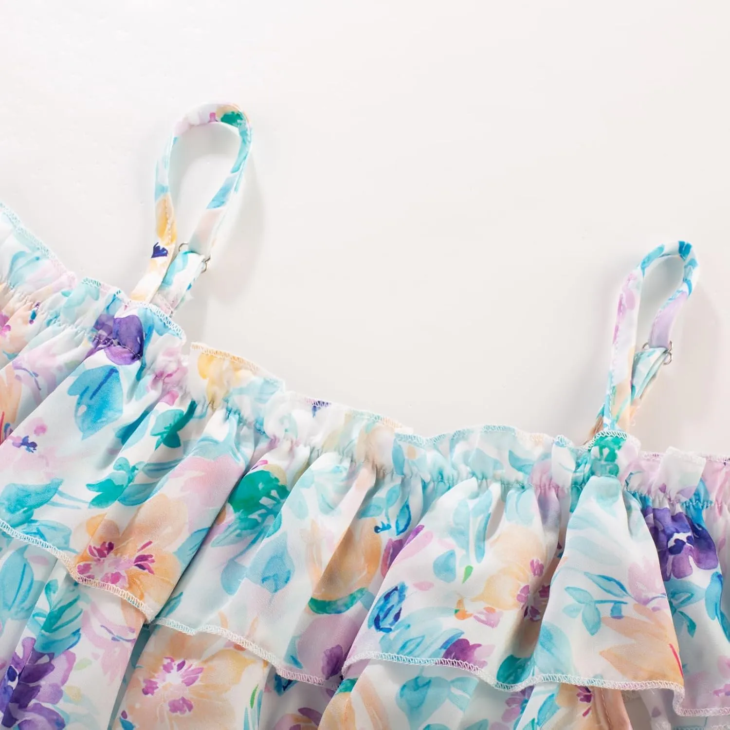 GRACE KARIN Girls Summer Dress Off Shoulder Ruffle Floral Spaghetti Strap Casual Sundress Tiered Midi Dress