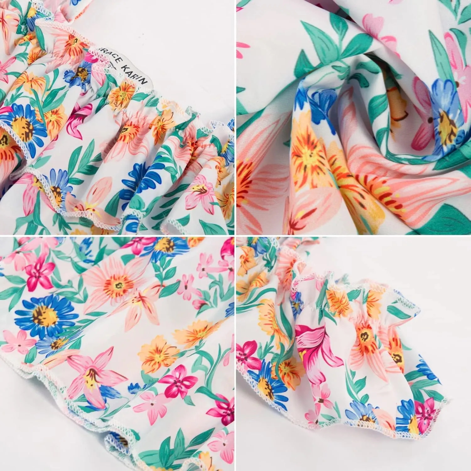 GRACE KARIN Girls Summer Dress Off Shoulder Ruffle Floral Spaghetti Strap Casual Sundress Tiered Midi Dress
