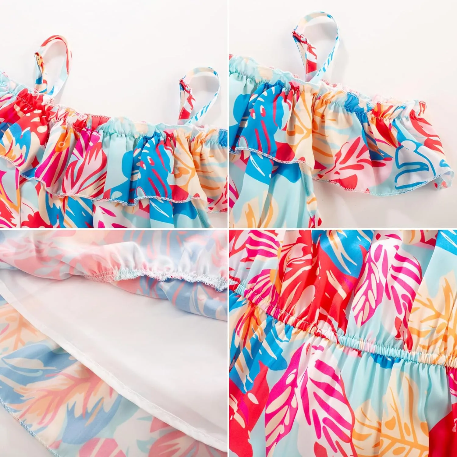 GRACE KARIN Girls Summer Dress Off Shoulder Ruffle Floral Spaghetti Strap Casual Sundress Tiered Midi Dress