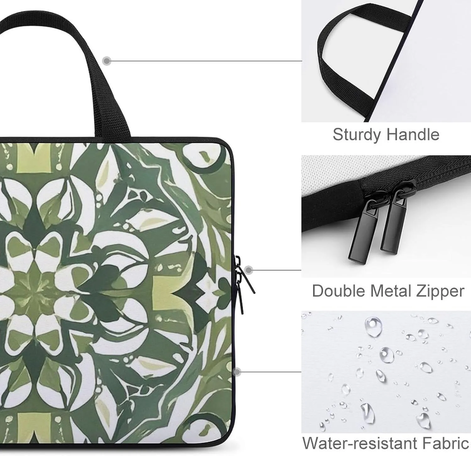 Green Decorative Pattern Laptop Bag Durable Laptop Sleeve Water-Resistant Notebook Bag for Computer Or Tablet