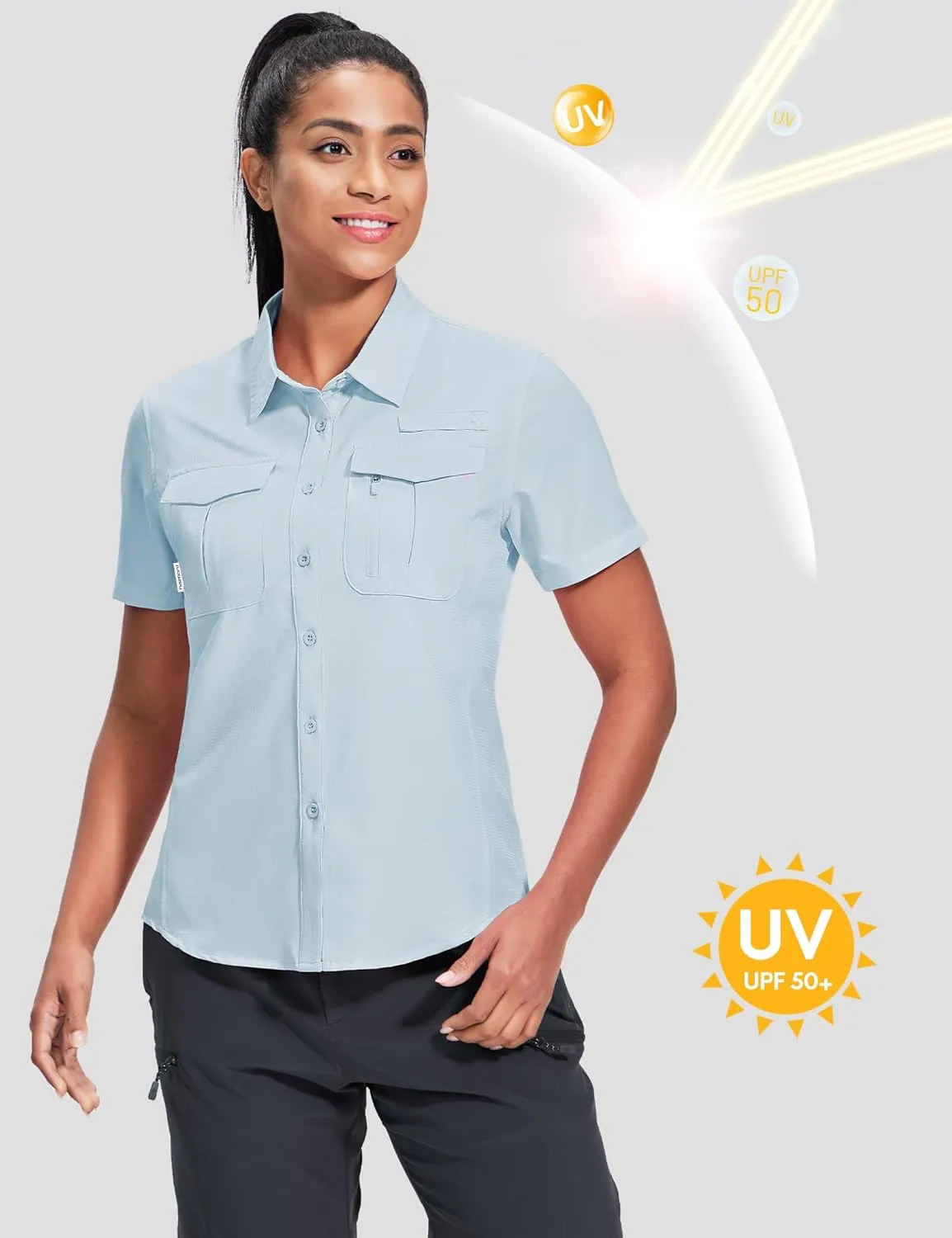 Haimont Women's Sun Protection Fishing Hiking Shirts Button Down Short Sleeve Water Resistant Quick Dry Outdoor