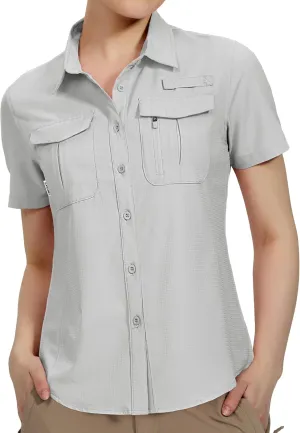 Haimont Women's Sun Protection Fishing Hiking Shirts Button Down Short Sleeve Water Resistant Quick Dry Outdoor