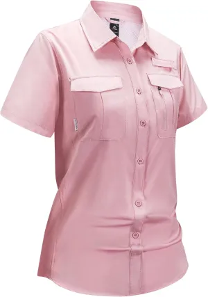 Haimont Women's Sun Protection Fishing Hiking Shirts Button Down Short Sleeve Water Resistant Quick Dry Outdoor