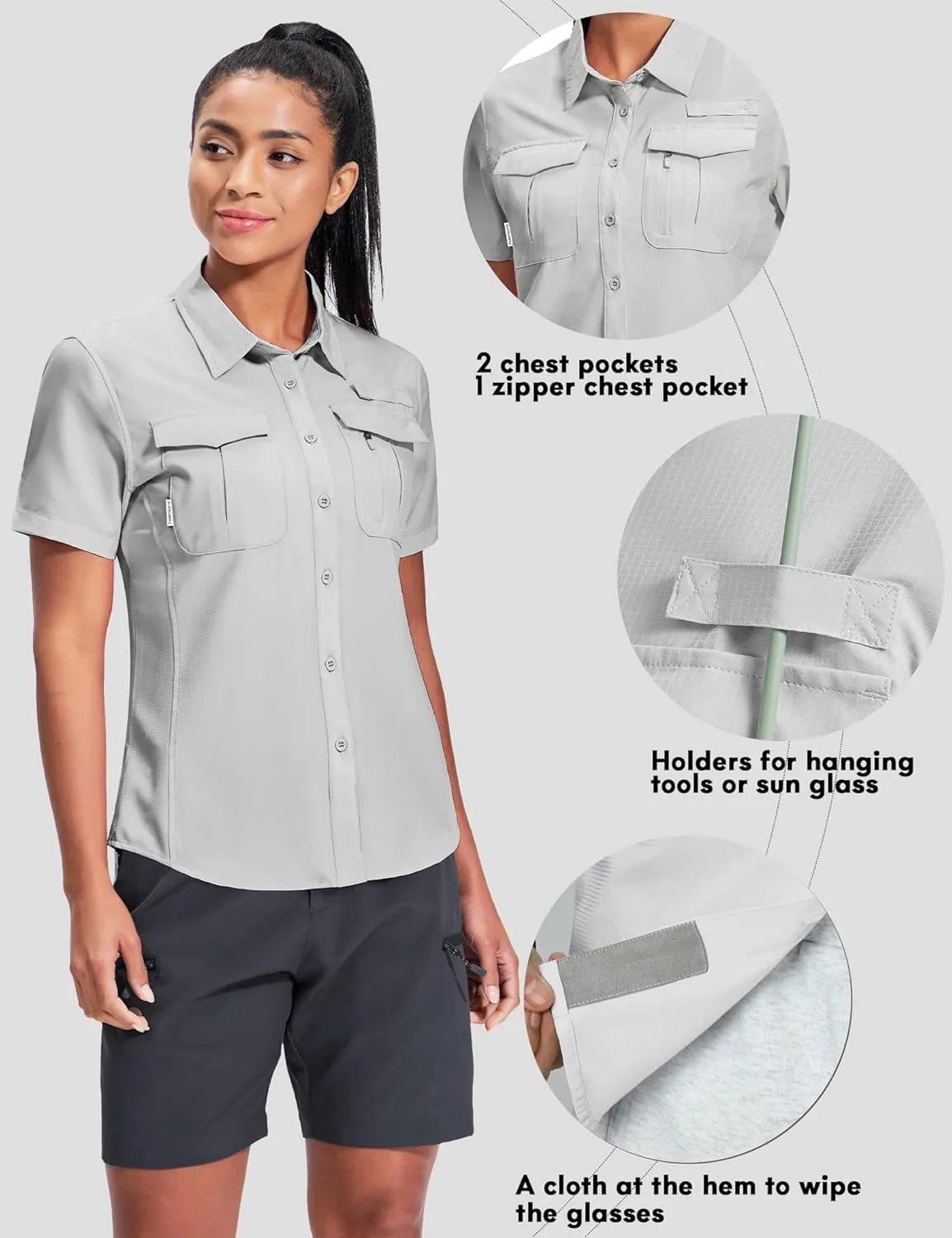 Haimont Women's Sun Protection Fishing Hiking Shirts Button Down Short Sleeve Water Resistant Quick Dry Outdoor