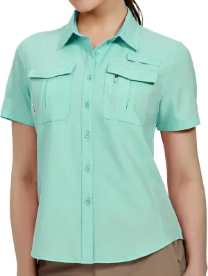 Haimont Women's Sun Protection Fishing Hiking Shirts Button Down Short Sleeve Water Resistant Quick Dry Outdoor