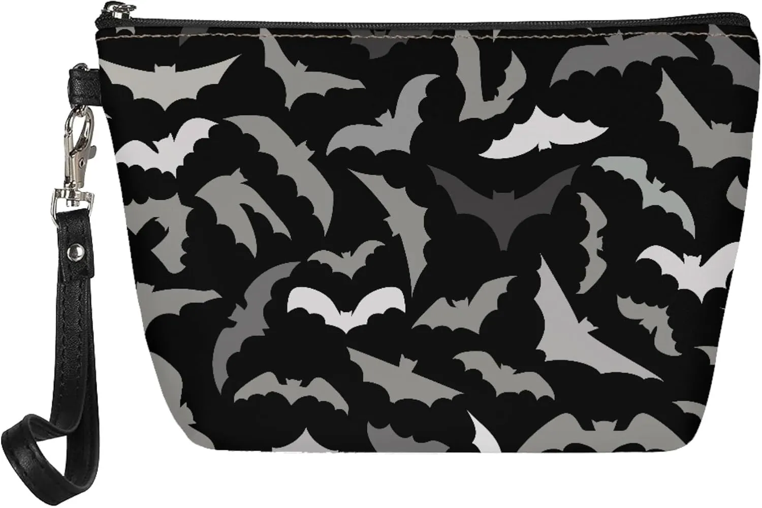 Halloween Bat Cosmetic Bag for Women Travel Makeup Bags Water Resistant PU Leather Small Pouch Bag with Zip